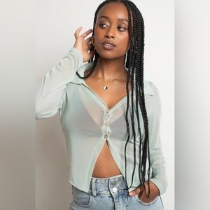 NWT Sage Mesh Long Sleeve Crop Top - Size Small